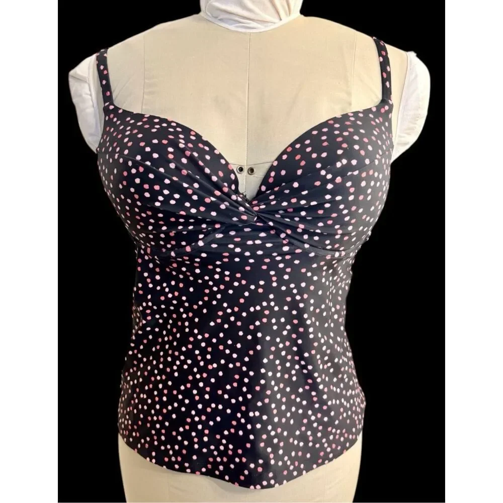 Maidenform Swim Ladies Polka Dot Tankini Bathing Suit Top 36D